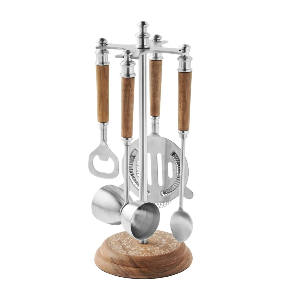 💕 2025 The Pioneer Woman Stainless Steel 5 Piece Bar Tool Set With Rack